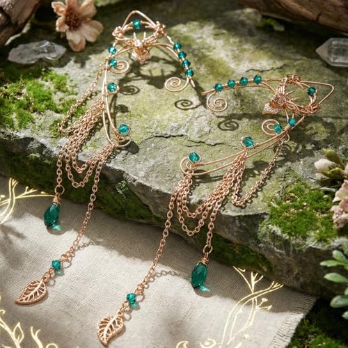 FRESHME Fairy Elf Ear Cuffs - Renaissance Costume Renfaire Non Pierced Elven Ear Climber Cosplay Medieval Fantasy Accessories - color: Gold