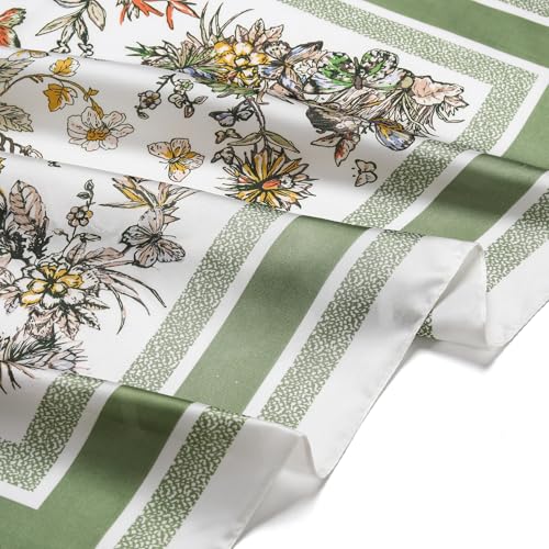 Stlvoll 27.5" Silk Neck Scarf of Women's Fashion Head Scarf Square Neck Satin Scarfs for Bag Hair Scarves Gift - color: Butterfly/Green