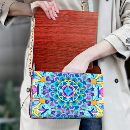 C'eitura Mandala Diamond Art Painting Wooden Pouch Kit, DIY Crossbody Bag with Chain, 5D Boho Shoulder Bag with Zipper, Handmade Hippie Festival Purse for Women - color: SKB209