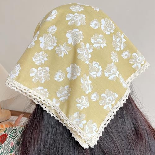 Soft Cotton Like Lace Bandana Headband, Head Wrap, Protective Coverage, Hair Neck Scarf for Women 24 x 24 inch - color: Cas018 - White Flower Y