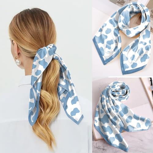 Scarf Silk Feeling Square Satin Head Hair Scarf Wrap 27.5 Inches Headwear Aesthetic Cute Decoration Women Girls - color: V-6-blue