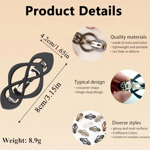 8 PCS Vintage French Barrette Hair Clips for Thick Hair, Small Matte Glossy Stylish Classic Barrettes Retro Elegant Hair Accessories for Women Girls