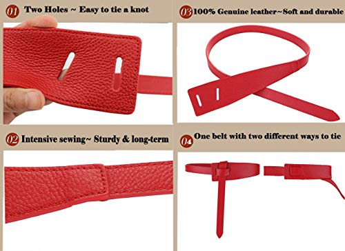 ALAIX Women's Leather Belt Dress Belt for Jeans Jumpsuit Coat Fashion Tie a Knot Genuine Leather Waist Belt - color: Red, size: Waist Size up to 34 inches