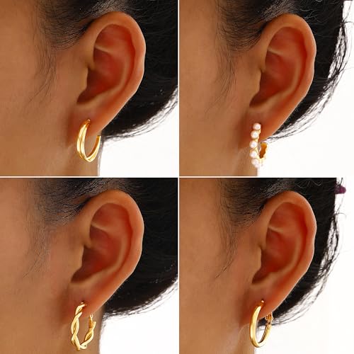 FAXHION 68 Pcs Gold Jewelry Set for Women with 7 Necklace, 17 Bracelet, 5 Hoop Earrings, 15 Stud Earrings, 24 Knuckle Rings for Women Jewelry Set for Women Gift - color: gold jewelry