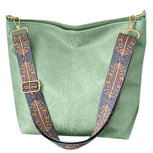 Hobo Bags for Women Crossbody Bag Guitar Strap Purse Vegan Leather Shoulder Handbags Boho Purses Tote Bucket Bag - color: Light Green