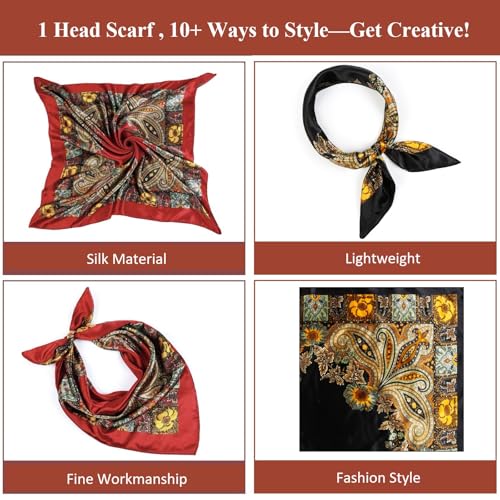 Head Scarf for Women Red Silk Bandana Pirate Costume Accessories, Pirate Head Scarf for Hair Wrapping and Sleeping 35 Inches - color: Black, Red
