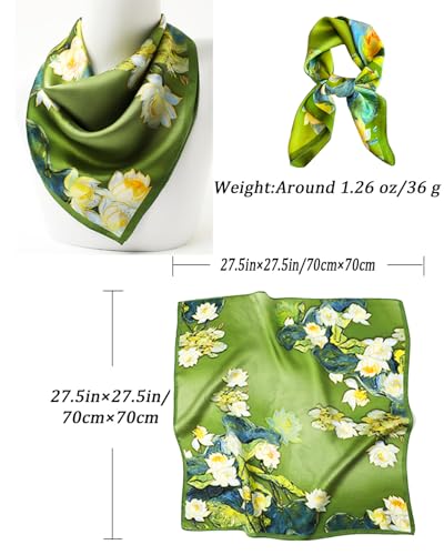 Saiusloa Neck Scarf For Womens Silky Head Scarves Hair Bandanas Square Scarf Fashion Accessories lightweight - color: 13-green Lotus Pond