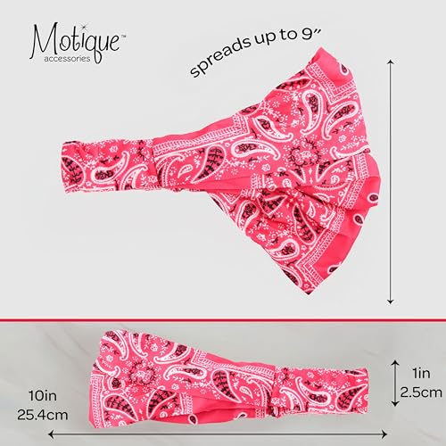 Motique Accessories Wide and Stretchy Cotton Bandana Headwrap, Multiple Colors (Hot Pink Paisley, Medium) - color: Hot Pink Paisley