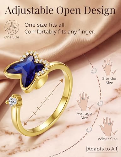 sailimue Anxiety Ring Fidget Ring for Women Men Spinner Fidget Rings for Anti Anxiety Adjustable Open CZ Flower Bead Stress Relieving Spinning Rotatable Rings 9 Pcs - color: Gold