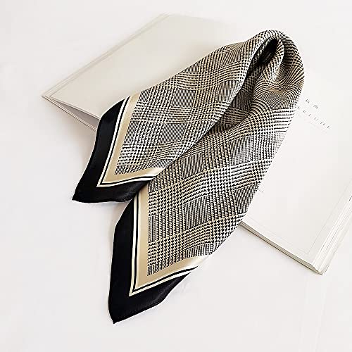FONYVE 100% Mulberry Silk Scarfs for Women-Lightweight Square Satin Head Scarf-Small Silk Hair Scarf for Sleeping 21"x21" - color: 05 Houndstooth