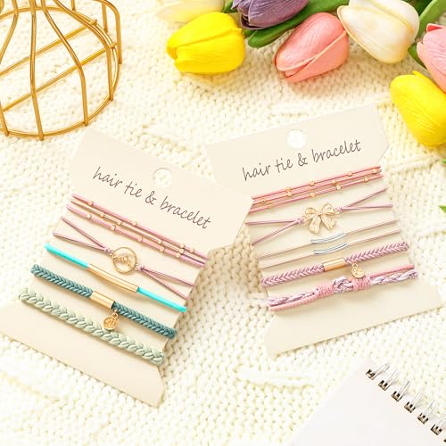 DIYDEC 10PCS Hair Ties Bracelet for Women 5 Styles Soft Braided Boho Hair Bands Elastic No Damage Hair Ties for Girls thick Thin Long Curly Hair Accessories(Pink and Blue) - color: Pink and Blue