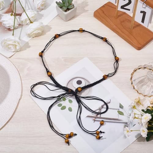 CRASPIRE Beaded Rope Belt Boho Tassel Belts White Bohemian Adjustable Handmade Cord Braided Long Skinny Strap Chain Wood Beads Western Woven Thin Tie for Women Lady Dress Cloth Skirt Wrap 67 Inch - color: Black