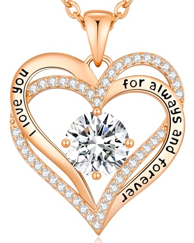 CDE Engraved Forever Love Heart Birthstone Necklace Jewelry Gifts for Women | Hypoallergenic,Nickel-Free & Lead-Free,3 x 3 mm 5A CZ Heart Pendant,Anniversary Christmas Birthday Gift for Girlfriend Wife - color: Birthstone-04-Apr, style: Rose Gold Plated-B