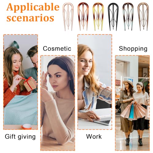 6 Pcs French Hair Pins for Women, U-Shaped Hair Fork Vintage Large Hair Styling Pins Internal Teeth Hair Sticks for All Hair Types (6 colors)
