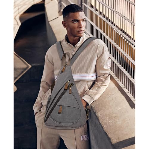 KL928 Canvas Sling Bag - Small Crossbody Backpack Shoulder Casual Daypack Rucksack for Men Women(Large Version,Dark Grey) - color: Canvas-d.grey