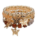 Bohemian Bracelet Sets for Women - 4-Pack Stackable Stretch Bead Bracelets with Black＆White Crystal & Gold Accessories, Multi-Layer Boho Jewelry - color: orange butterfly