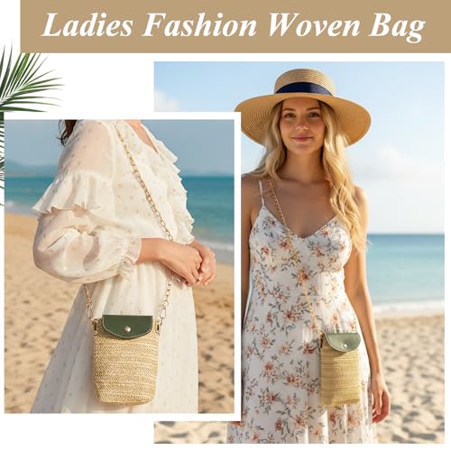 Long Keeper Small Straw Crossbody Phone Purse for Women Mini Faux Straw Summer Crossbody Boho Shoulder Bag for Beach Holiday - color: Green