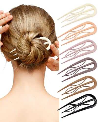French Hair Pin for Women - U-Shaped Hair Fork for Updos, Chignons & French Twists, Durable Acrylic, Secure & Elegant Styling for All Hair Types (Quiet Tones (Glossy)) - color: Quiet Tones (Glossy)