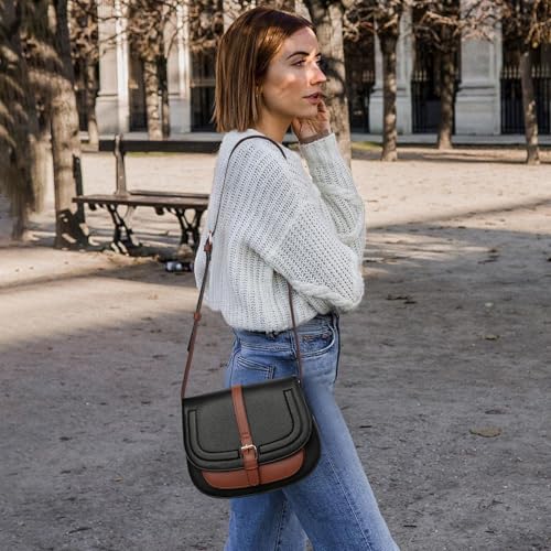 GOIACII Crossbody Bags for Women Saddle Purse Cute Shoulder Handbag Pebble Leather Brown - color: A04 Black&brown