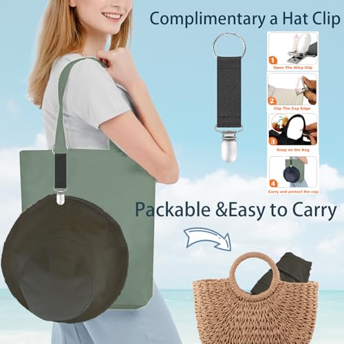 vidsel Womens Sun Hats Wide Brim Reversible Bucket Cotton Hat Packable Summer Travel Cap with Hat Clip,UV Protection - color: Black, size: Medium