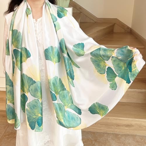 Long Silk Like Scarf Lightweight Satin Scarves Large Sunscreen Shawl Wrap for Women - color: 014.lotus Leaf Green