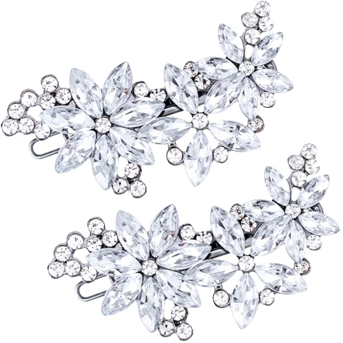 PAGOW Hair Clips, 2Pcs Crystal Flower Bridal Hair Accessories, Silver Rhinestone Hair Pins, Wedding Headpiece for Brides Women Girls - color: Silver 2pcs