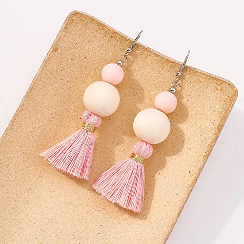 Boho Earrings for Women Dangling Lightweight Cute Earrings Handmade Tassel Dangle Earrings for Girls - color: Light Pink