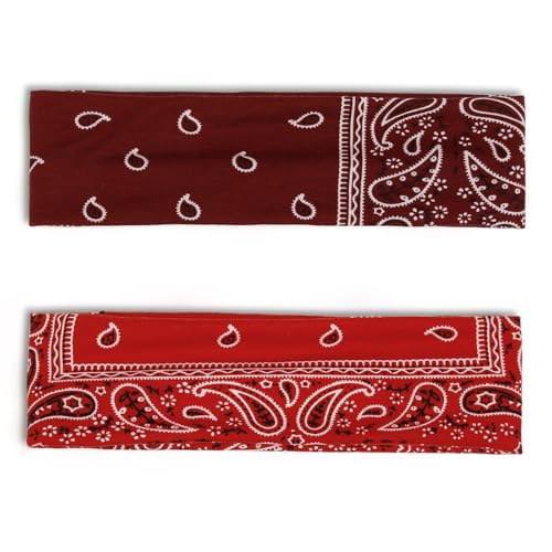 TERSE Paisely Headbands for Women Short Hair Bandana Headbands Non Slip Elastic Sweat Hairbands Soft Fabric Workout Yoga Running Sport Thin Hair Wrap for Girls - color: Headbands Color- Paisely Print Set