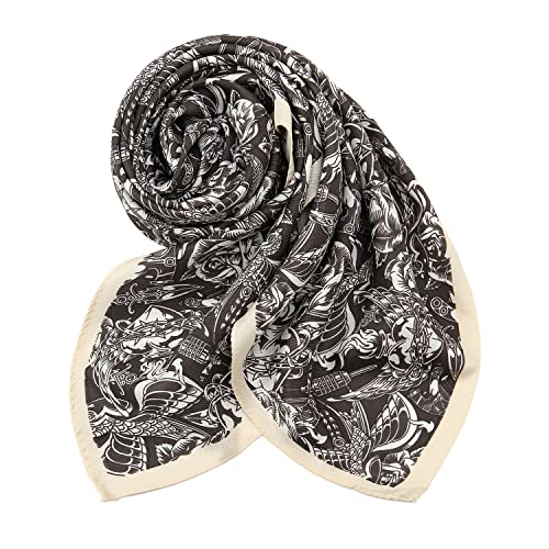 RIIQIICHY Women Head Hair Scarf Like Satin Silk Scarf Sleeping Hair Wrapping Night 27.5" - color: Black/White/Grey
