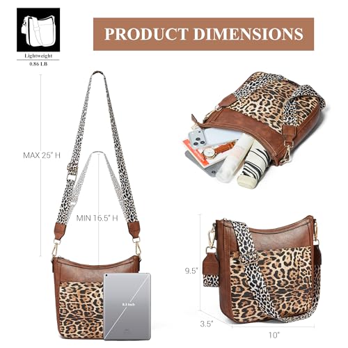 Crossbody Bags for Women Crossbody Purse for Women Vegan Leather Hobo Purses Shoulder Handbags for Daily Travel Work - color: Brown With Leopard