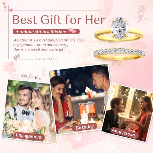 Engagement Rings for Women,Two-in-One Halo Wedding Promise Cubic Zirconia Band,18K Gold Plated Stainless Steel Wedding Ring Set for Women,Promise Ring for Anniversary or Proposal - size: 7, style: Wedding Ring Set