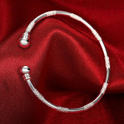 925 Sterling Silver Bracelets Open Adjustable Bangle Bracelet Teardrop Water Drop Cuff Bangles for Women - color: Pattern 3