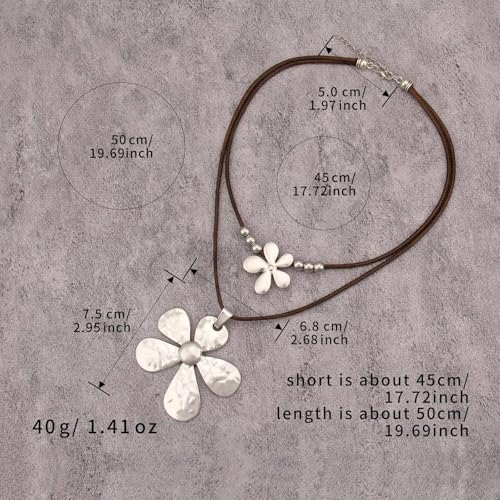 Boho Necklace for Women Adjustable Silicone Rope with Gold Beaded Pendant Chunky Handmade Vintage Jewelry - style: Flower Necklace