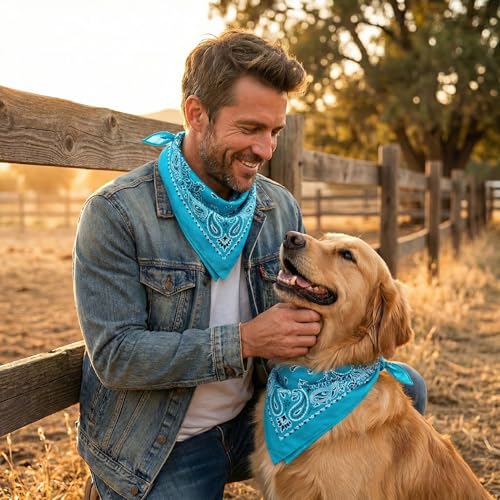 The Peacock Crew Premium Soft Cotton Bandanas Pack for Men and Women Paisley 22 x 22 inches - color: Pack of 10 Azure Blue