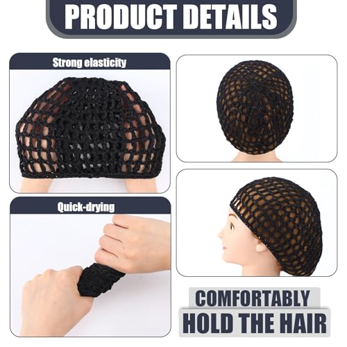 Geyoga 4 Pieces Mesh Crochet Hair Net Rayon Knit Snood Hat Thick Short Women Hairnet Snoods Cover Ornament for Sleeping (Black,Purple,Blue,Pink) - color: Black,purple,blue,pink