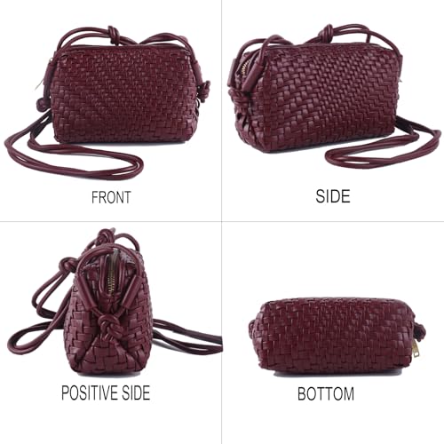 Woven Crossbody Bags for Women Handwoven Purses Vegan Leather Small Handbag Handmade Shoulderbag | Lightweight - color: Burgundy
