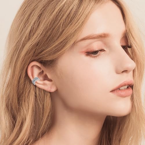 Birthday Gifts 925 Sterling Silver Ear Cuff Non Pierced Fake Cartilage Cuffs Huggie Earrings for Women Girls - Set of 2 - style: Oxidation Celtic