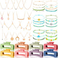 49 Pcs Boho Jewelry Set for Women, Surfer Wave Friendship Bracelets Layered Necklace Hair Clip, Summer Beach Gift - style: Cool