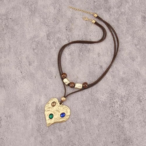 Bohemian Necklaces for Women Long Leather Necklace with Large Pendant Chunky Boho Hippie Jewelry Pendant Chocker Necklace - style: Boho Chunky Gold Necklace