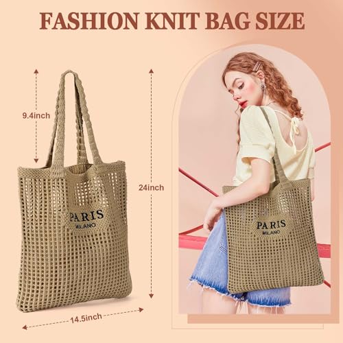 Ayieyill Crochet Tote Bag For Women, Crochet Mesh Beach Tote Bag Summer Vacation Aesthetic Boho Knit Bag for Women - color: G/Brown
