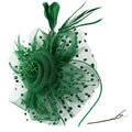 DRESHOW Fascinators Hat Flower Mesh Ribbons Feathers on a Headband and a Clip Tea Party Headwear for Girls and Women - color: 7" Diameter / Emerald Green