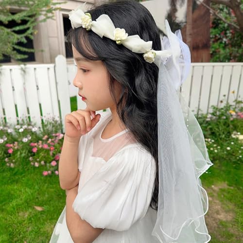 Artificial Flower Crown Headband for Women Girls – Boho Floral Wreath Halo for Weddings, Photoshoots, Festivals, Birthdays, and Costume Parties (White Flower Bowknot, Adjustable) - color: White Flower Bowknot
