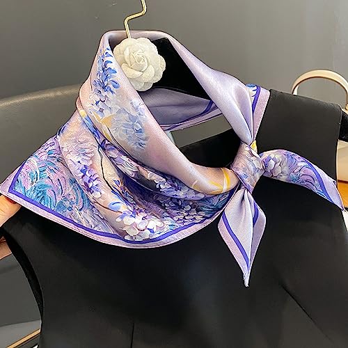 Aufeel Women's 100% Pure Mulberry Silk Small Square Scarf - Neckerchief Women - Silk Headscarf - 21" x 21" - color: Elegant Purple