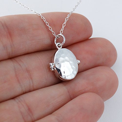 FashionJunkie4Life Sterling Silver Oval Locket Necklaces for Women, 18" Cable Chain - style: Hammered