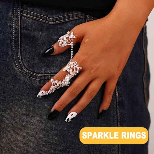 Yalice Charm Leaf Full Finger Ring Bracelets Dainty Knuckle Open Ring Harness Hand Chains Adjustable Statement Rings Jewelry for Women Gift - color: Silver-2
