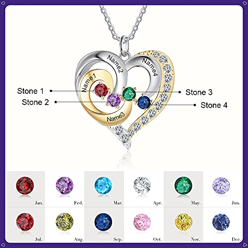 GLAMCARAT Personalized Mothers Necklace with Birthstones customized jewelry - style: 4 stones & names