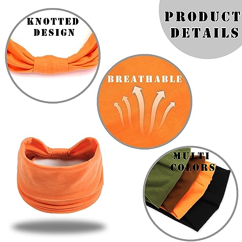 FULZTEY Wide Headbands for Women Neutral Knotted Head Wraps Thick Brown Turbans African Style Hair Bands Elastic Orange Sport Workout Yoga Sweatbands Solid Color Hair Accessories for Female 4pcs - color: Style 11