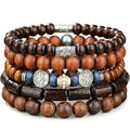 5pcs Wooden Bead Bracelet Set with Charm and Tassel for Men & Women - Stackable Boho Bracelets, Amber Color Scheme Adjustable Bracelet - color: Brown Blue Green