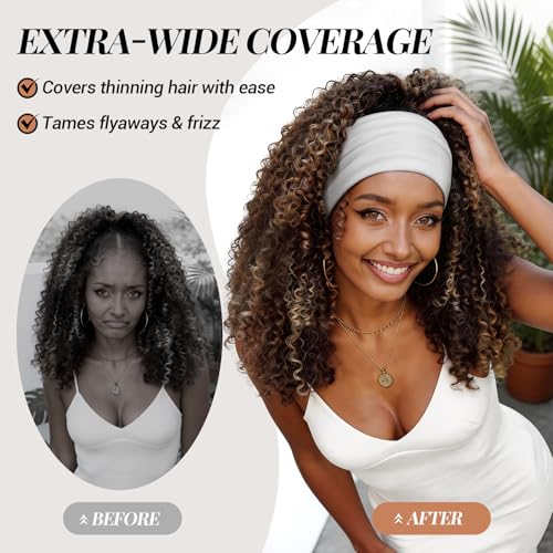 Wide Headbands for Women's Hair, 4 Pcs Hair bands – Vintage Turban Elastic Head Bands Adult Women Soft Head Wraps Knotted for Yoga & Workout – Summer Fashion Hair Accessories (gray) - color: gray