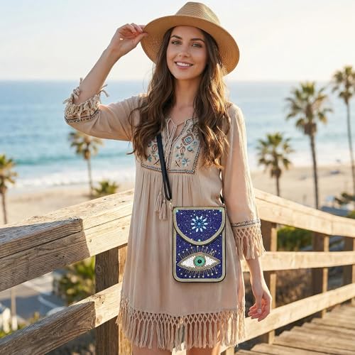 Small Crossbody Bags for Women Designer Cell Phone Bag Boho Shoulder Wallet Purse - color: Blue